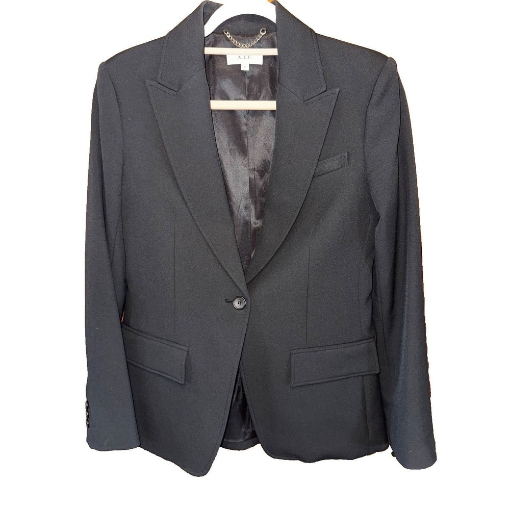 A.L.C. Blazer one button Jacket women Size 6 Solid Black with Small Peak Lapel